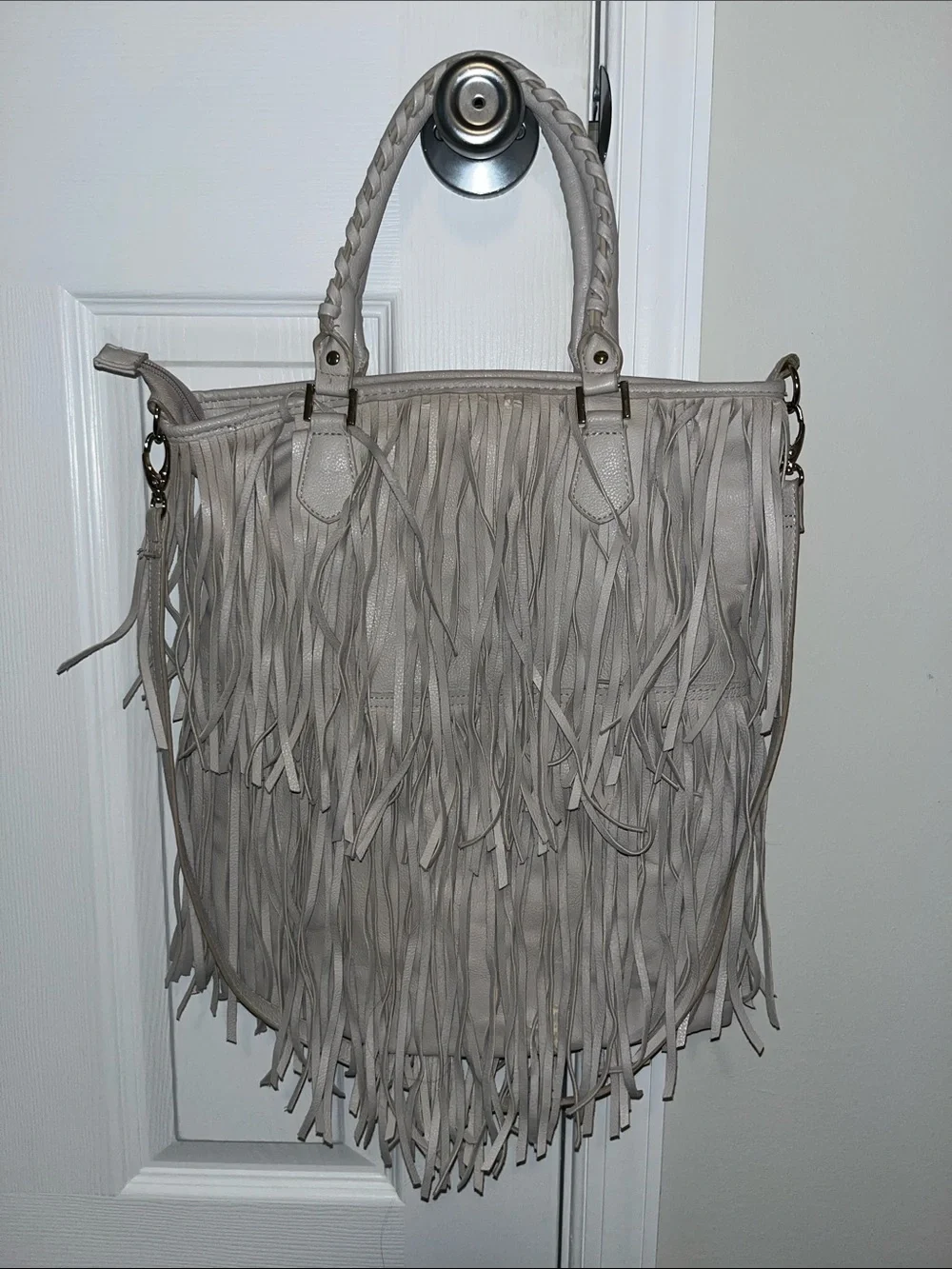 H&M Fringe Tote Bag in Light Gray